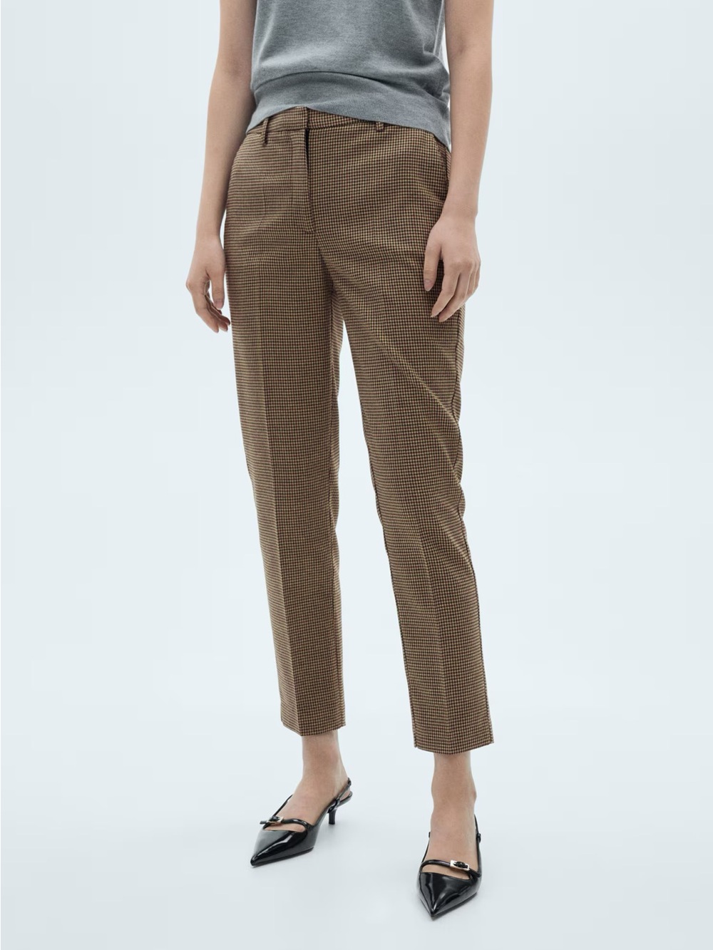 MANGO Tapered Brown Houndstooth Ankle Pants Size 10 New, no Tags.